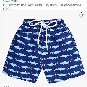 NWOT Shark Print Swim Trunks Quick Dry Bathing suit Elastic Waist 24 inches